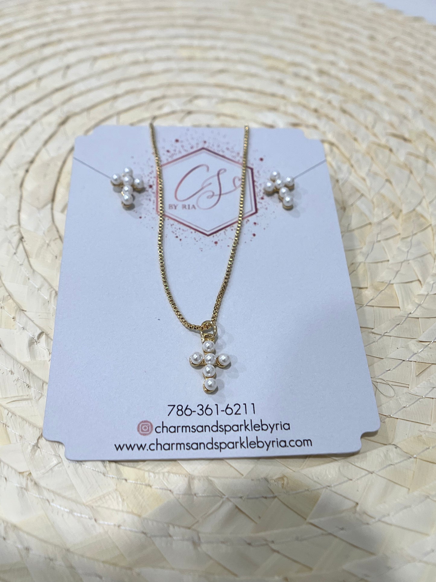 Dainty Cross Pearl Set