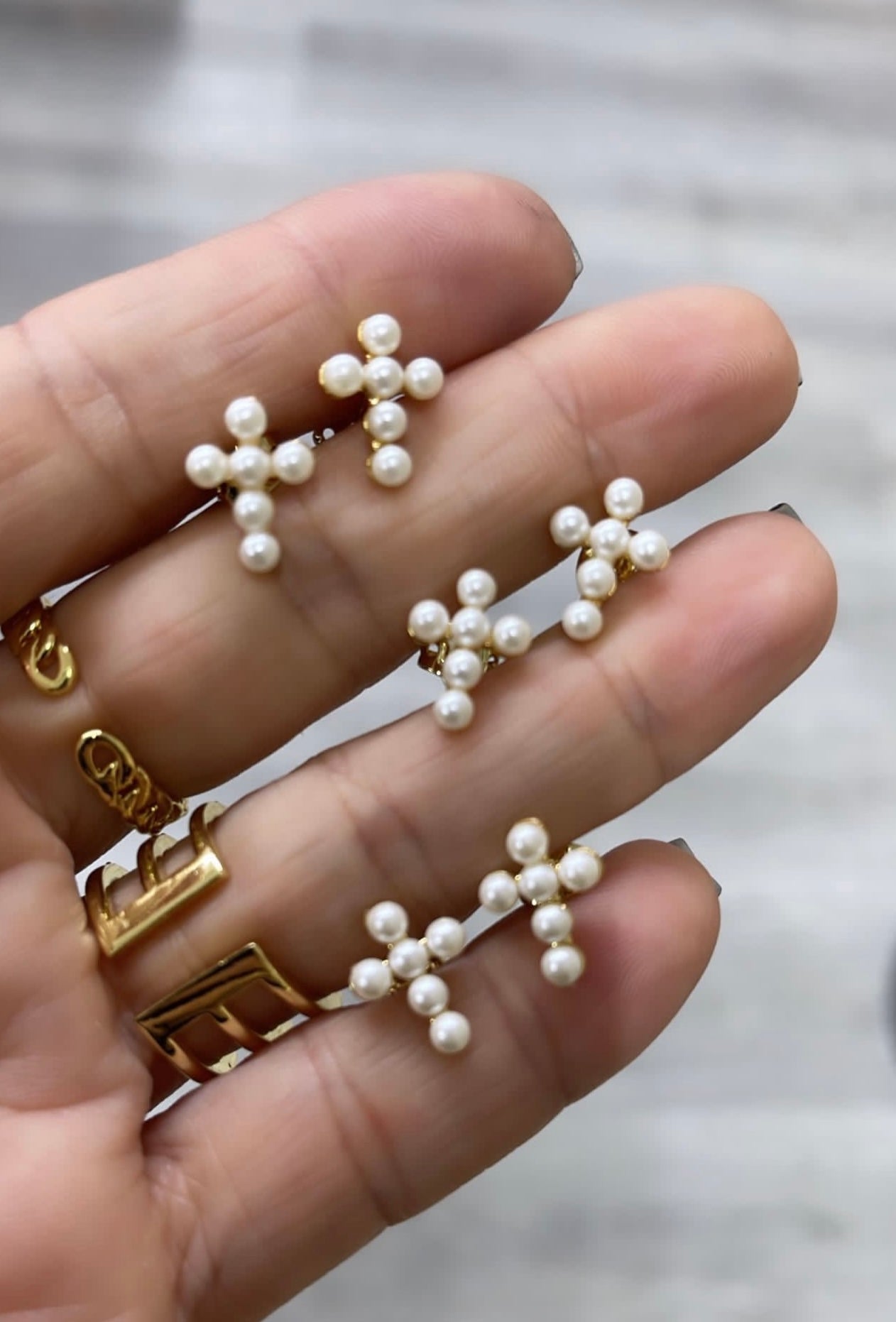 Dainty Cross Pearl Set