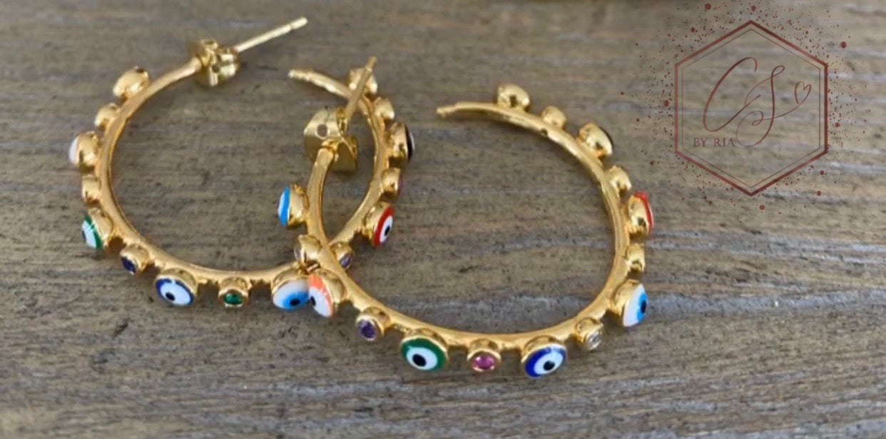Colorful Evil Eye Hoop Earrings