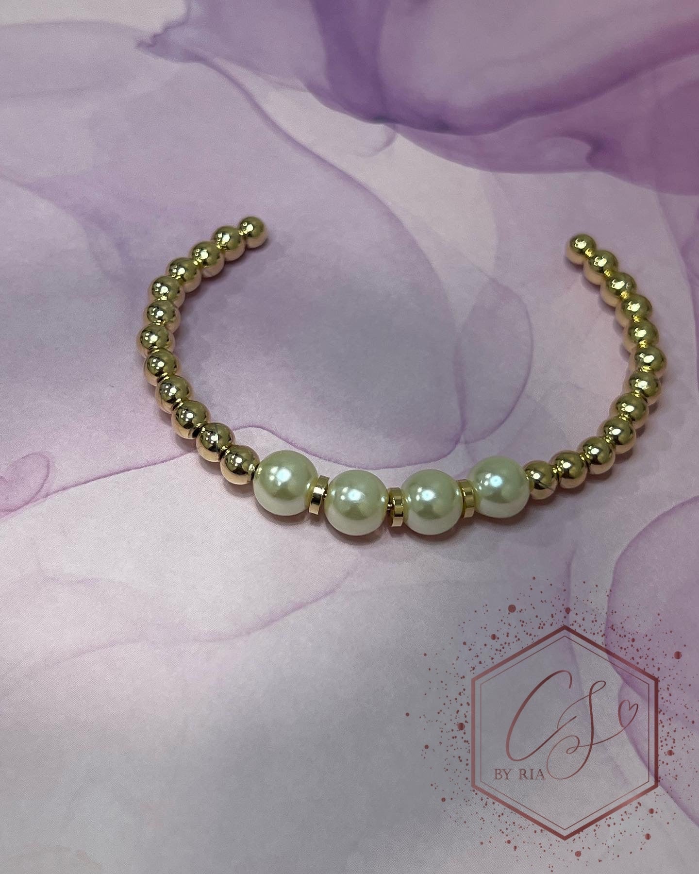 Gold Cuff Bracelet with pearls