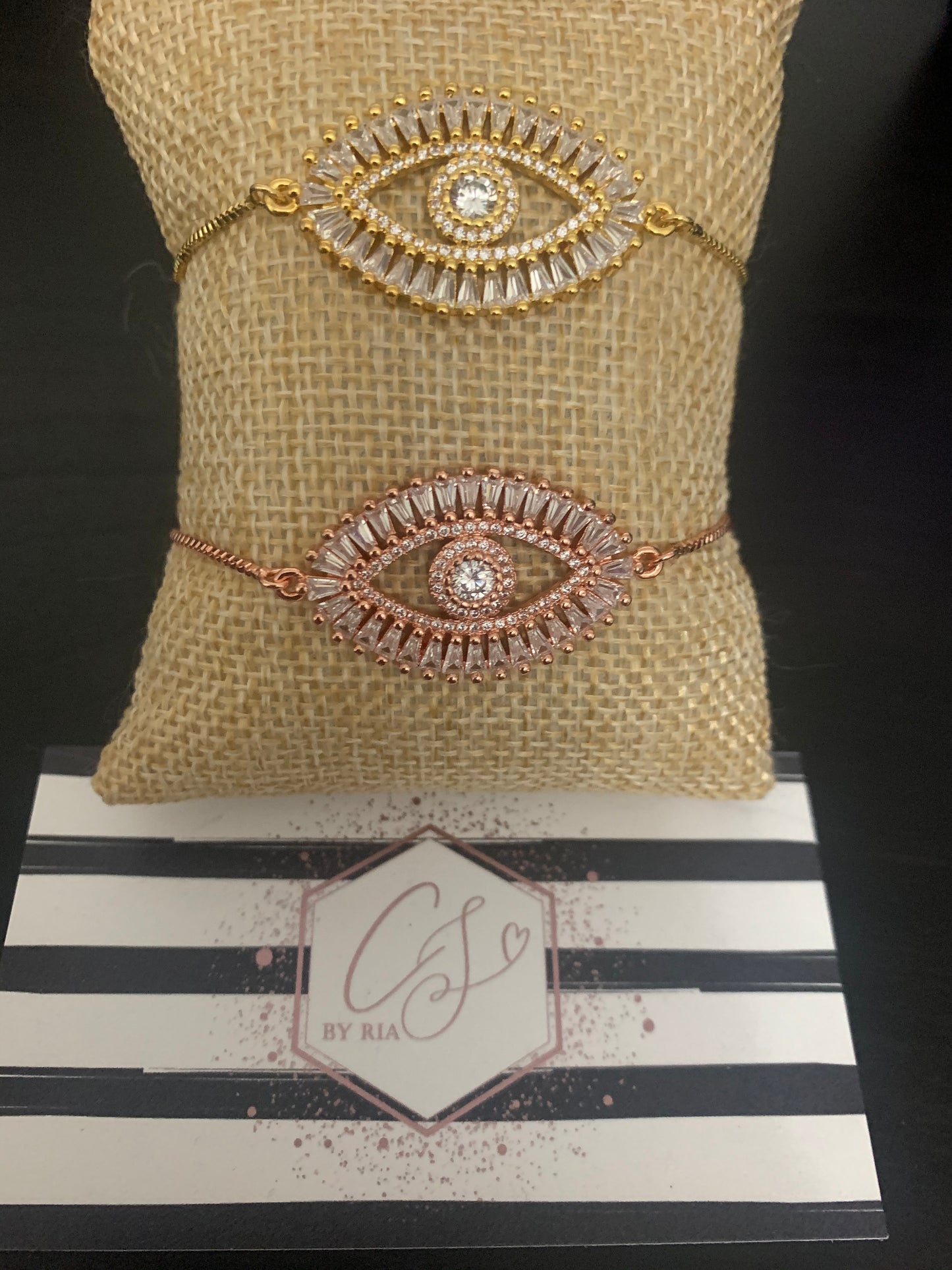 Adjustable Rhinestone Evil Eye Bracelet