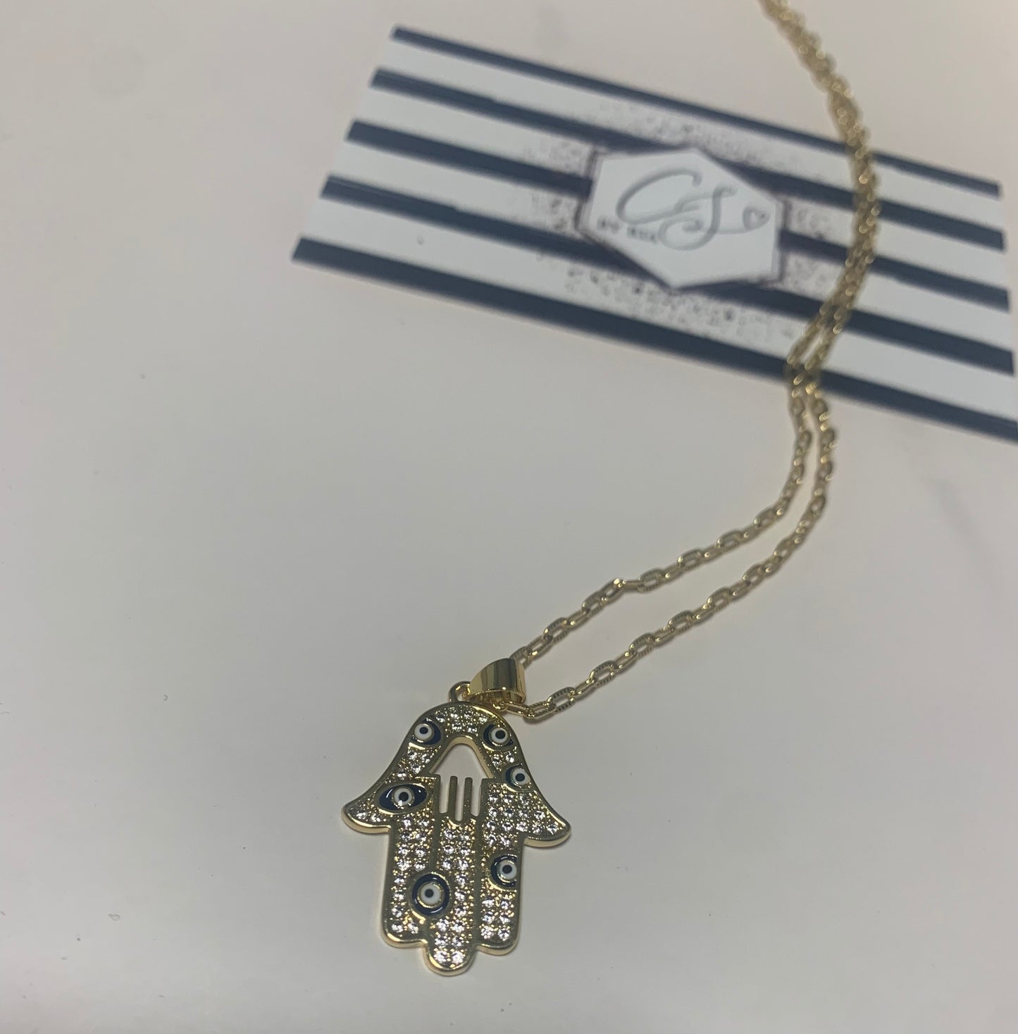 Gold Hamsa with Evil Eyes Necklace