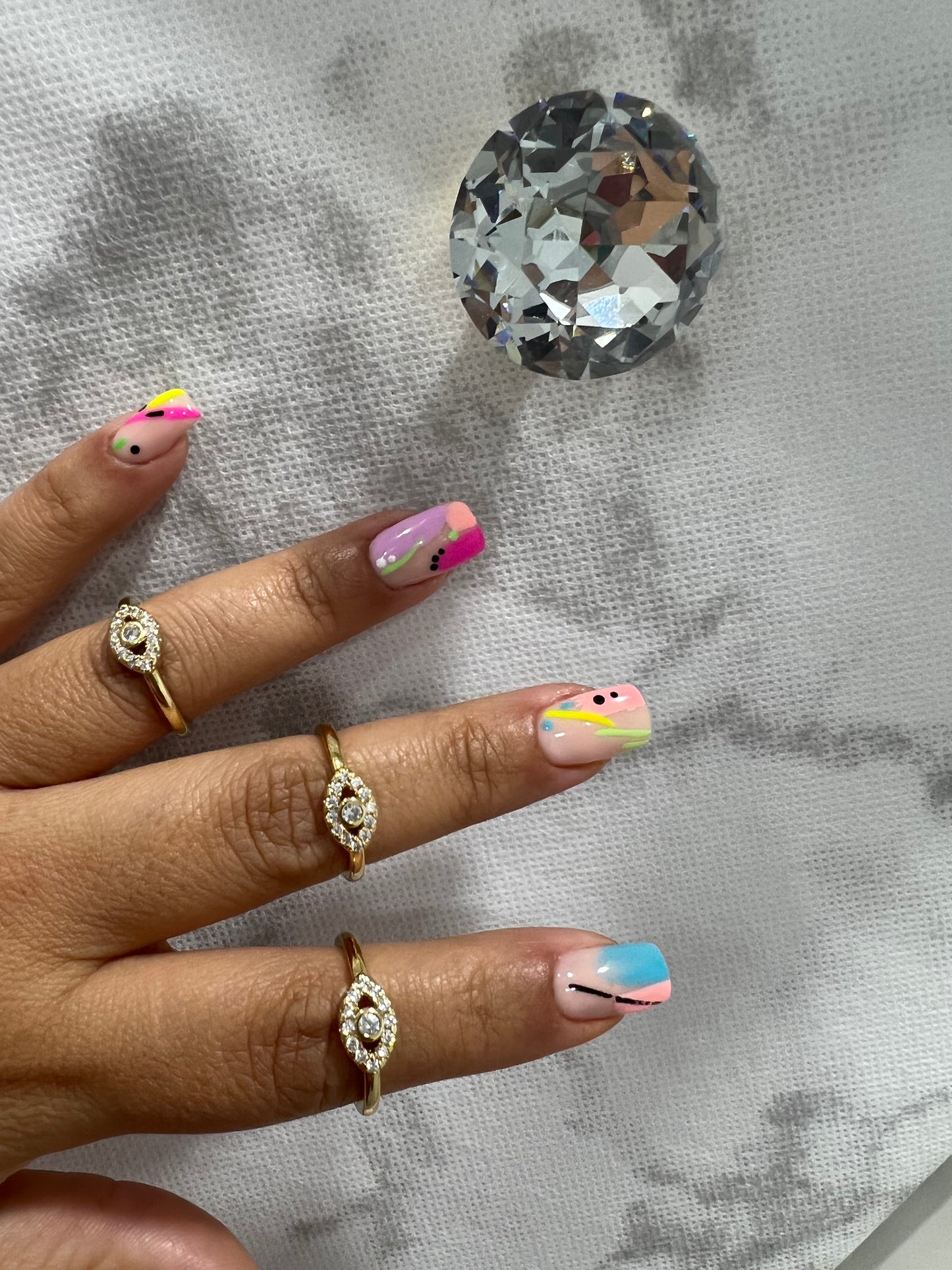 Adjustable evil eye rings with rhinestones