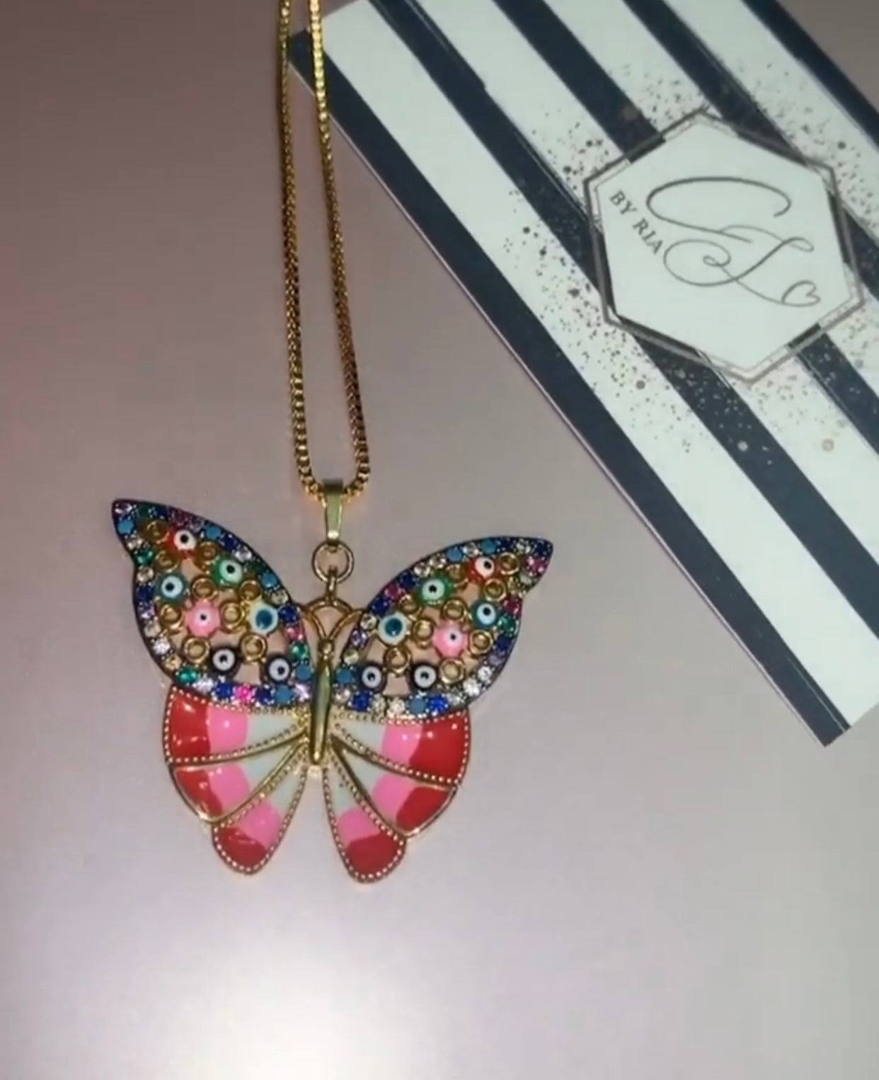Large Butterfly Evil Eye Necklace