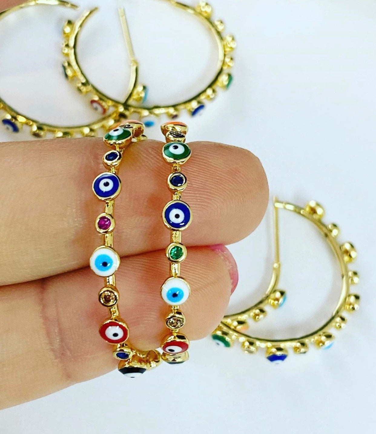 Colorful Evil Eye Hoop Earrings