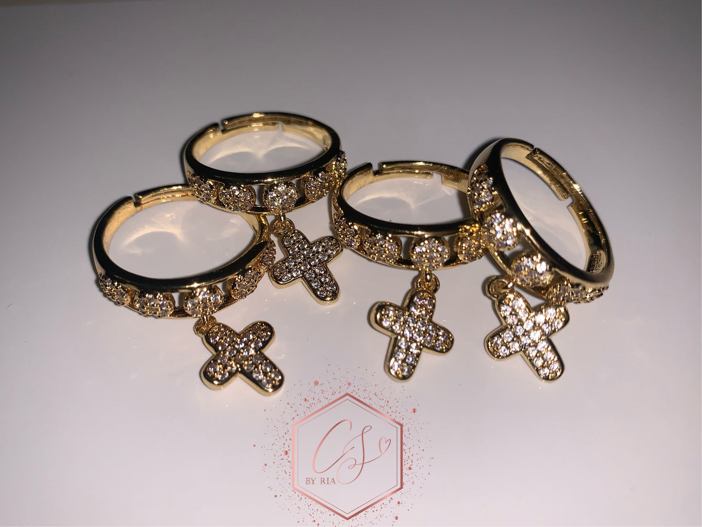 Adjustable Gold Cross Rings