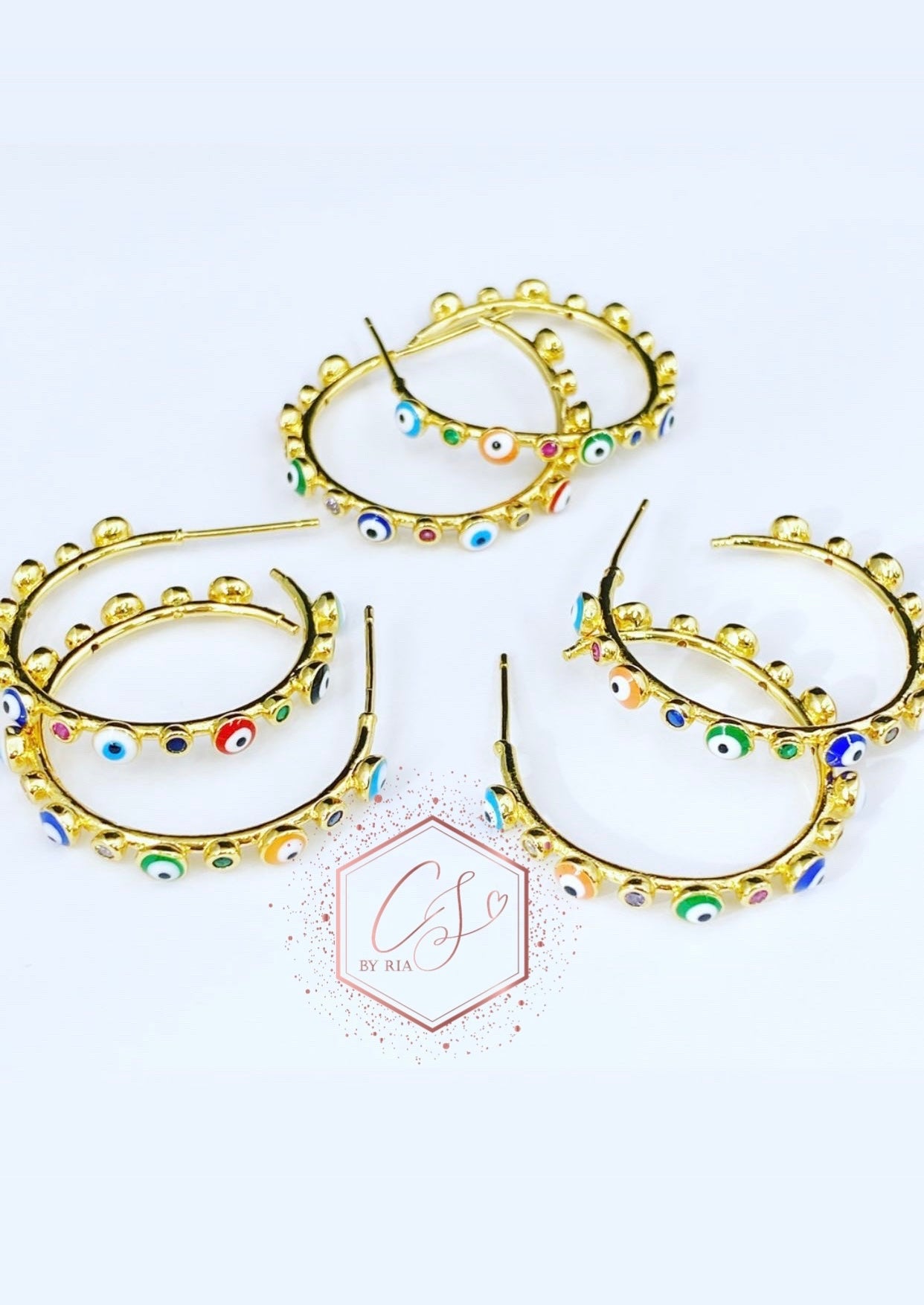 Colorful Evil Eye Hoop Earrings