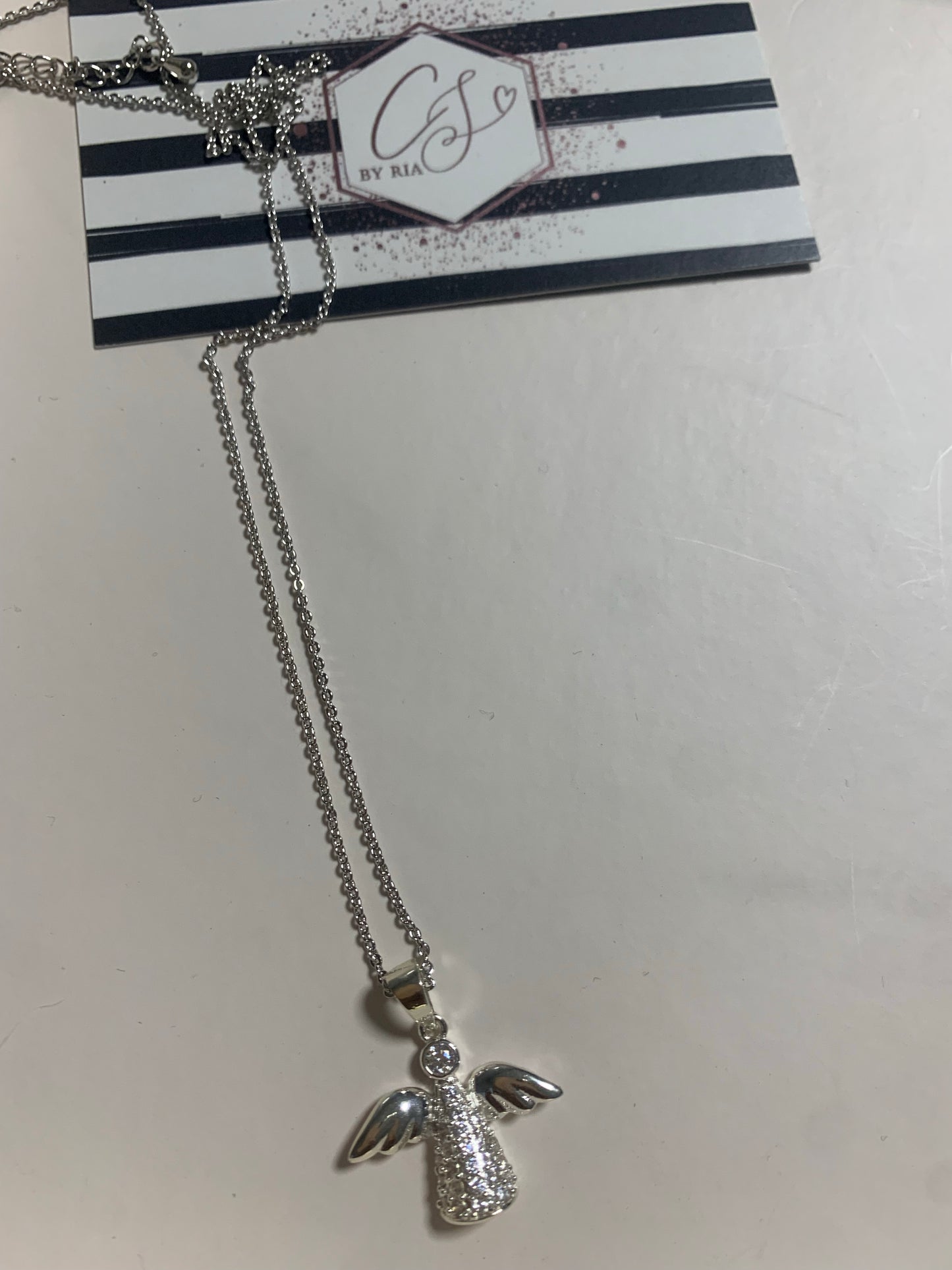 Silver Rhinestone Angel Necklace