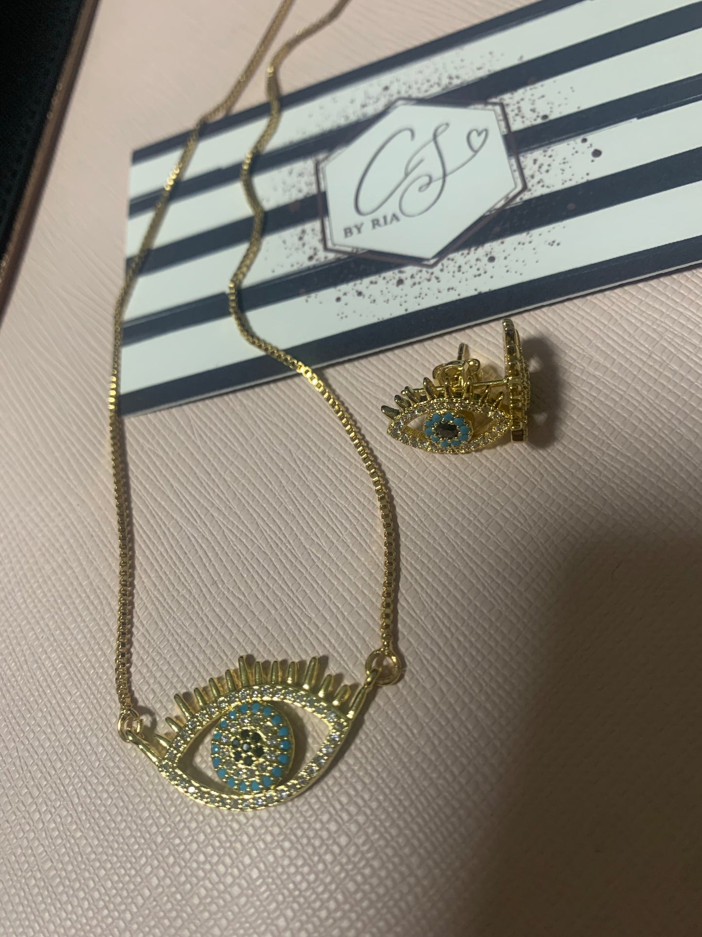 Turquoise Evil Eye Necklace and Earring Set