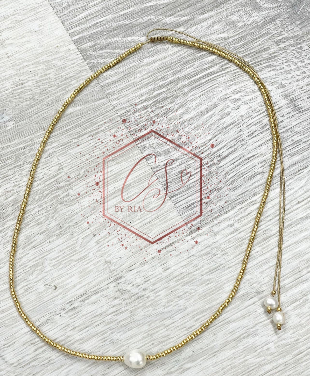 Adjustable Gold and Pearl Beaded Necklace