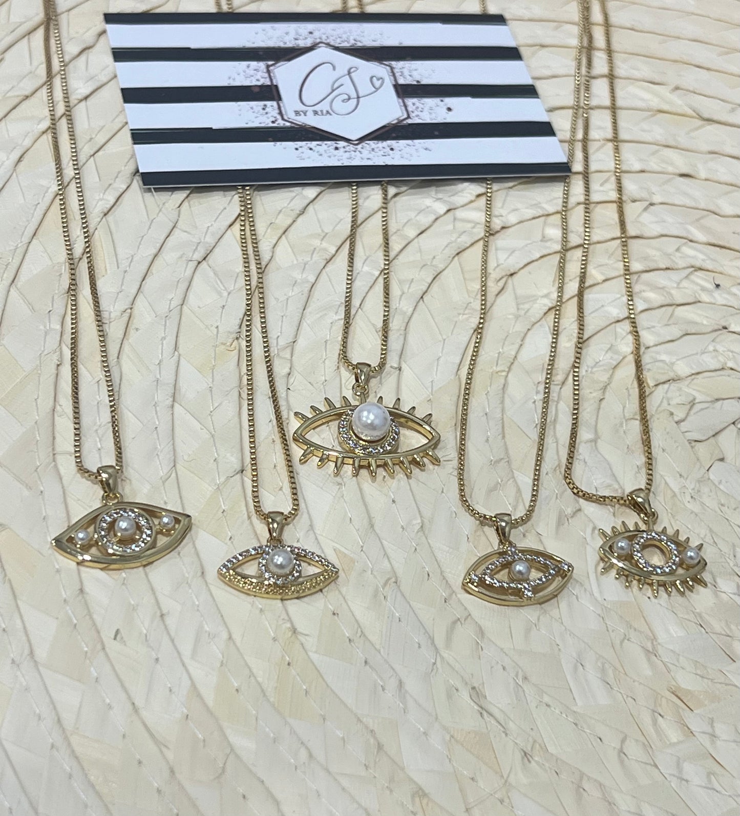 Gold Evil Eye Pearled Necklaces