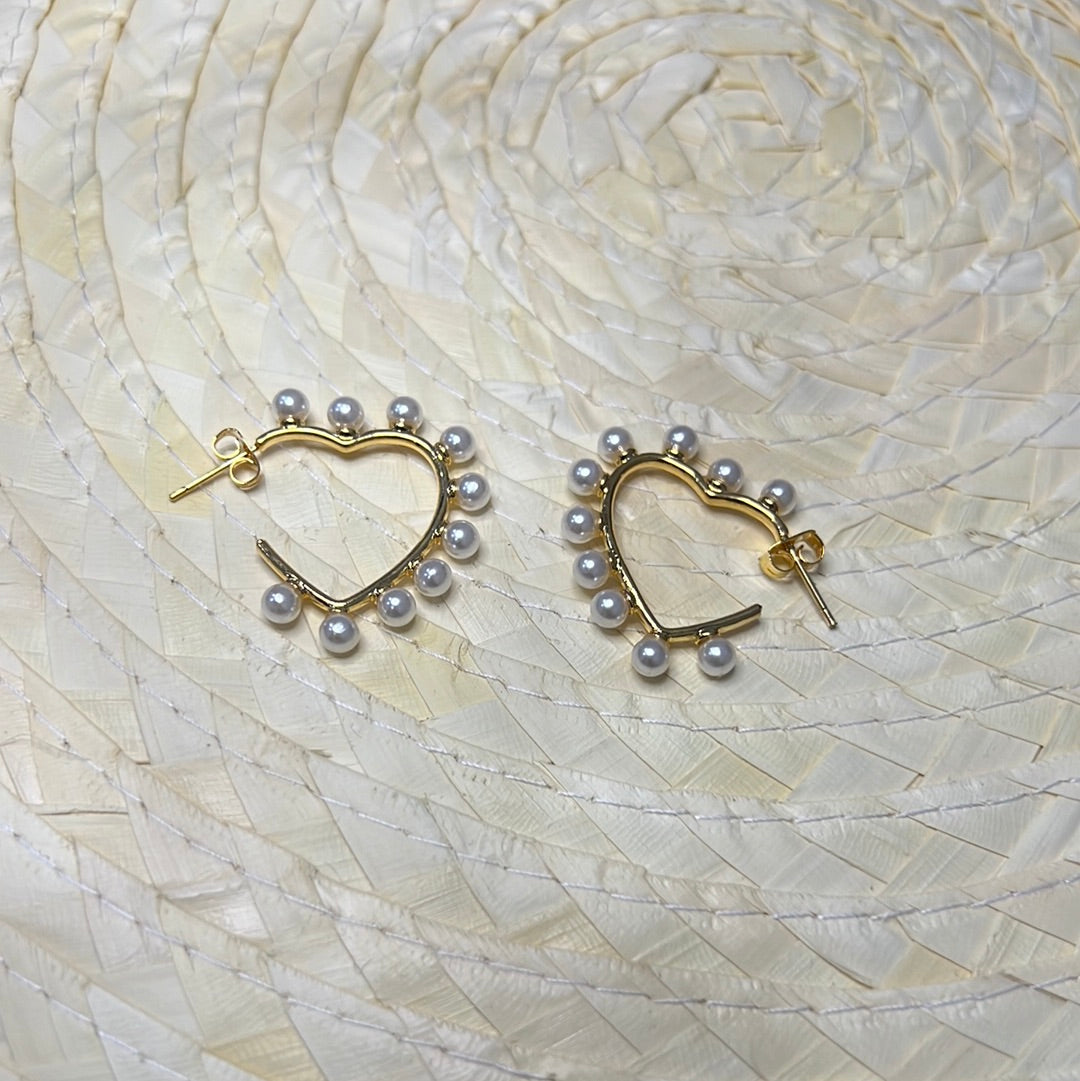 Heart Hoop Pearl Earrings