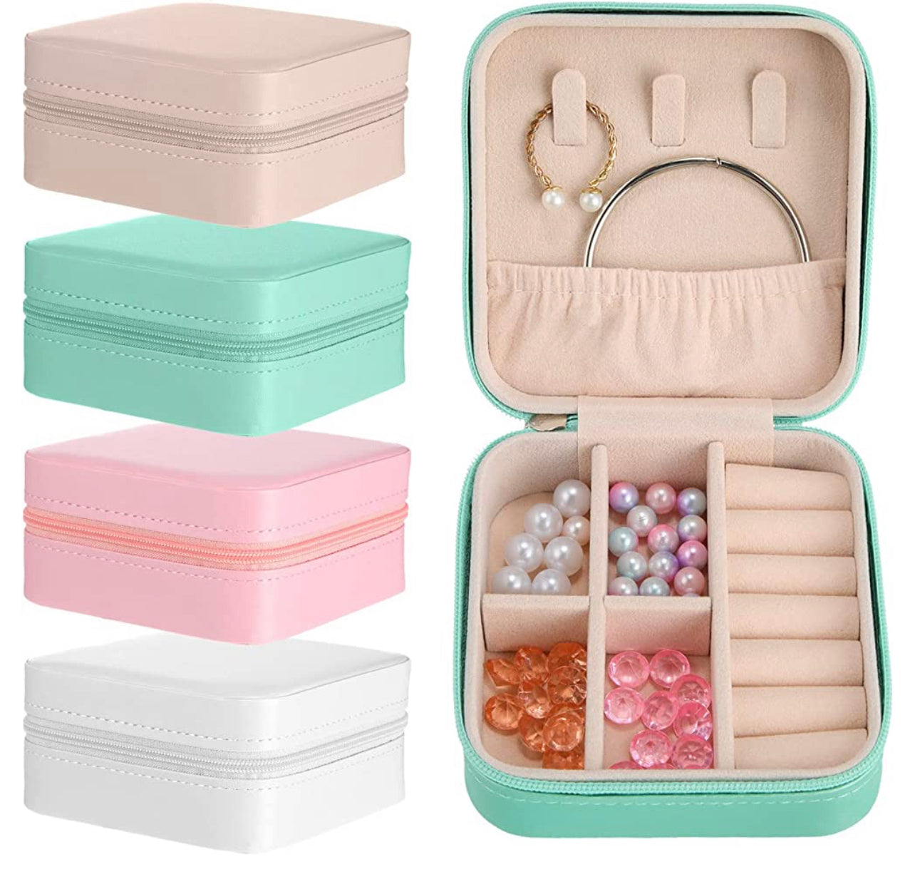 Personalized with Pearl Initial Mini Travel Jewelry Box